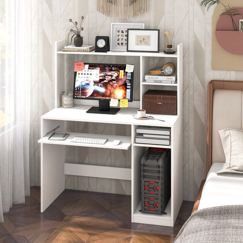 Clarance Computer Desk w/ Charging Station 43.5” Gaming Table Workstation w/ Keyboard Tray CPU Stand