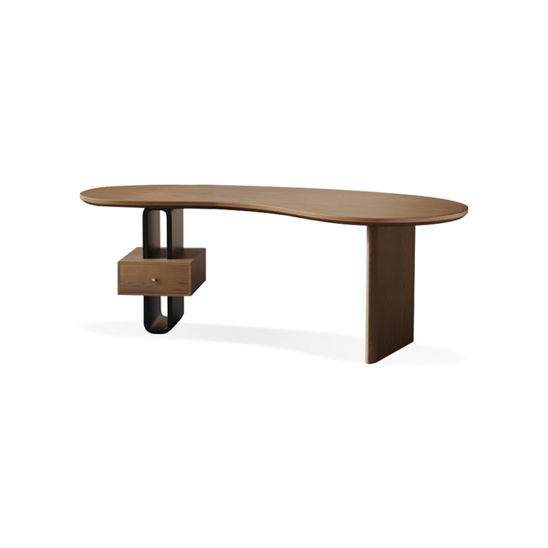 Bureau ovale brun en bois massif avec 1 tiroir, H 29,53 po x l 62,99 po x P 30,31 po, Retour à gauche