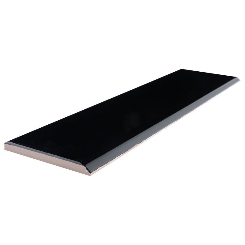 Battiscopa 13" x 3" Ceramic Bullnose Tile Trim, Glossy Black