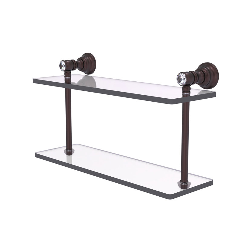 Freyja 2 Piece Glass Tiered Shelf with Towel Bar, 5.6" H x 16" W x 9.2" D, Antique Bronze