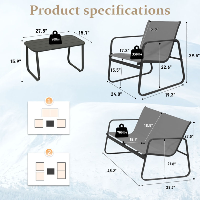 8-Piece Patio Furniture Set, Outdoor PVC-coated polyester Conversation Set W/ 4 Chairs, 2 Loveseats & 2 Coffee Tables - Lightweight, Water-Resistant, UV-Resistant For Poolside, Garden, Balcony, Backyard