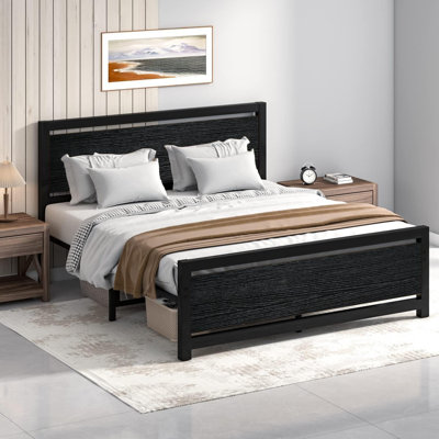 Metal Bed Frame with Strong Steel Slat Support, Heavy Duty Platform Bed