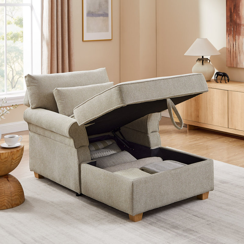 Chaise longue de rangement rembourrée de 37,4 po avec dossier réglable, Chameau