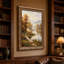 Paysage d'automne au bord d'une rivière avec pont en bois - Tableau sur toile-415729950