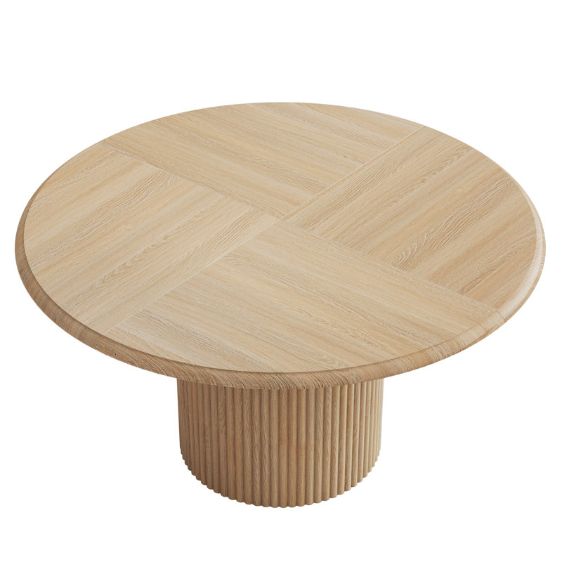 Round Metal Base Dining Table, Natural Wood