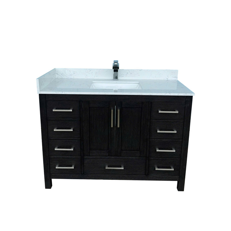 Meuble-lavabo 48 po avec lavabo et trou de robinet, meuble-lavabo avec 2 portes et 9 tiroirs en noir