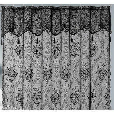 Rideau de douche en dentelle de luxe avec cantonnière et pampilles pour décor de salle de bain maison de campagne ou bohème
