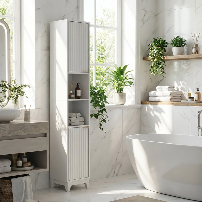 Armoire de salle de bain blanche avec 2 portes et 2 tablettes
