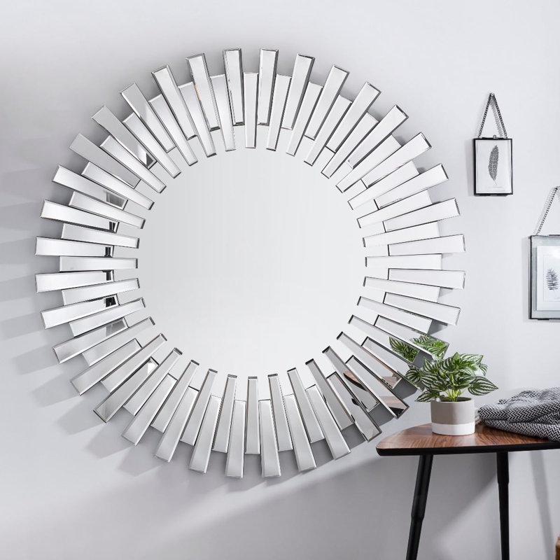 Barston Sunburst Glass Framed Wall Mounted Accent Mirror, 60cm H x 60cm W