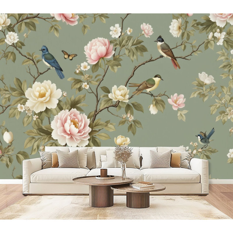 Papier peint auto-adhésif Chinoiserie, L 96 po x l 69 po