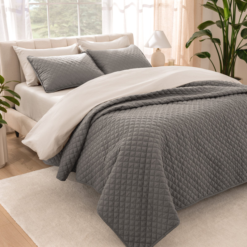 Ensemble de couvre-lit moderne et contemporain en microfibre 3 pièces , Gris