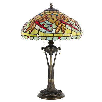 Lampe de table Tiffany en verre coloré rouge et rouge 16 x 16 x 24 pouces