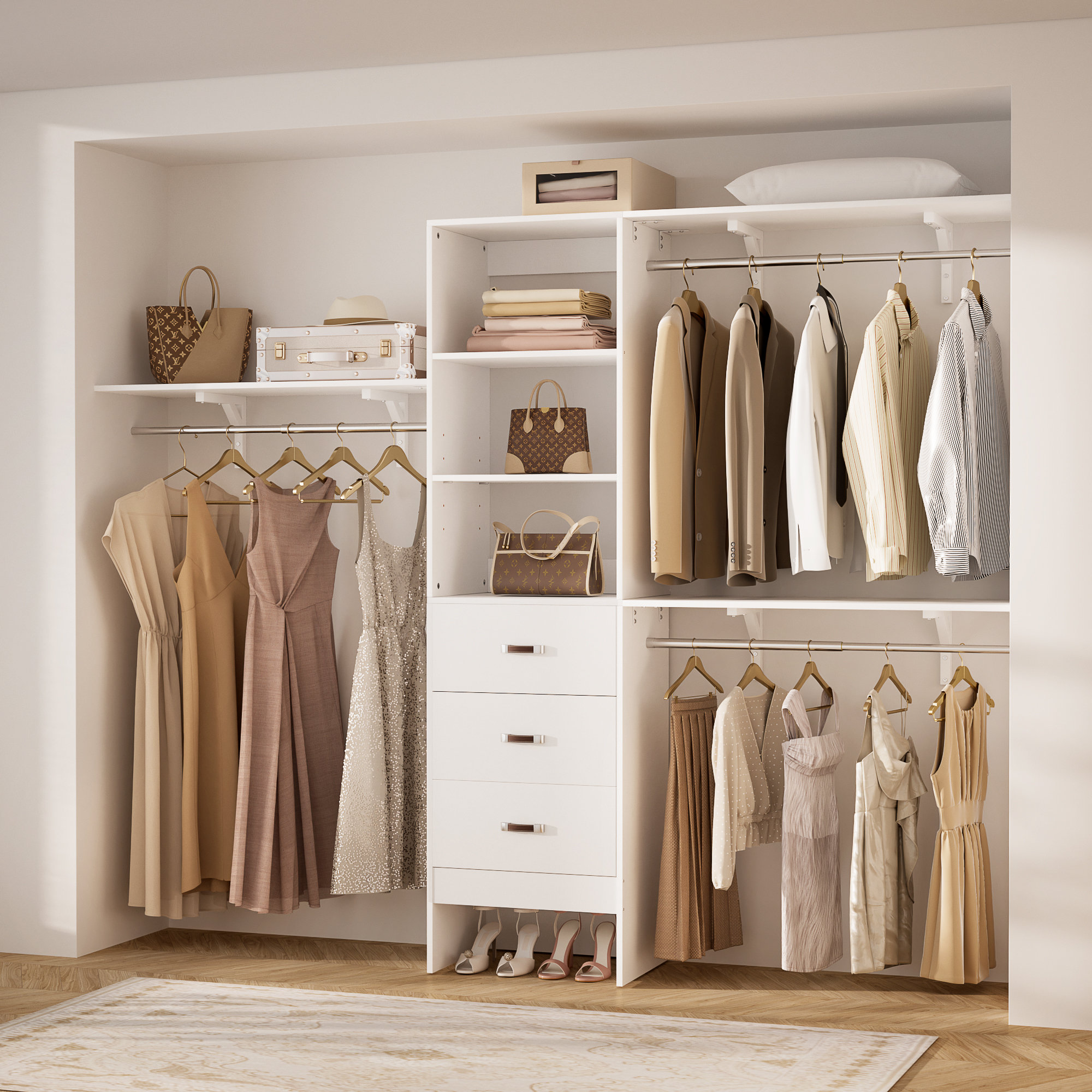Latitude Run® Abbigael 20.2''- 96 W Closet System with 3 Wooden Drawers and 3 Shelving Towers & Reviews | Wayfair