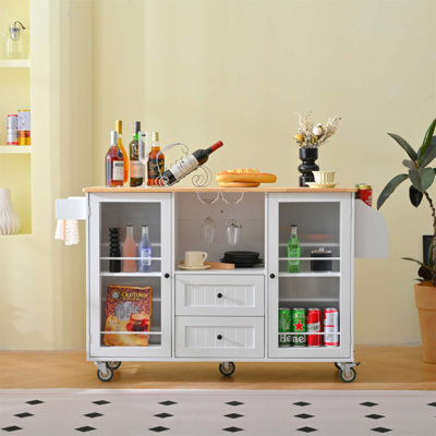 Chariot de rangement mobile pour îlot de cuisine sur roulettes avec plateau Dropleaf, support à serviettes / épices, 2 tiroirs et armoire à 2 portes pour une organisation et une commodité améliorées
