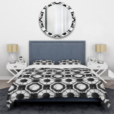 Ensemble de housse de couette transitionnel noir et blanc octogonal
