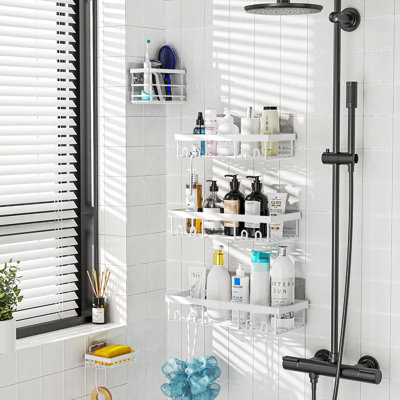 Ensemble de 5 boîtes de rangement adhésives pour salle de bain avec crochets, porte-savon et porte-brosse à dents pour la maison, le véhicule récréatif et le camping-car