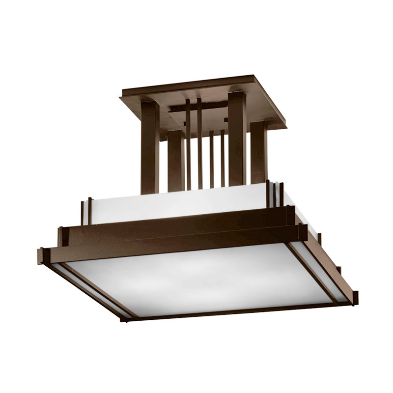 Steppe 4 - Light Lantern Square Semi Flush Mount, Coastal Bronze, White, 12" H x 17.1" W x 17.1" D