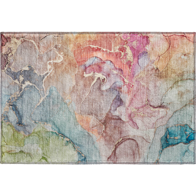 Premium Machine Washable Cerrito AMF500 Blue Rug, Rectangle 1'8" x 2'6"