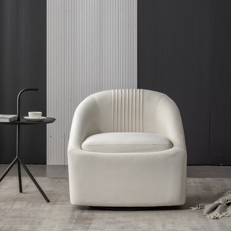 Fauteuil demi-tonneau pivotant en velours Arrun, Velours beige, 1