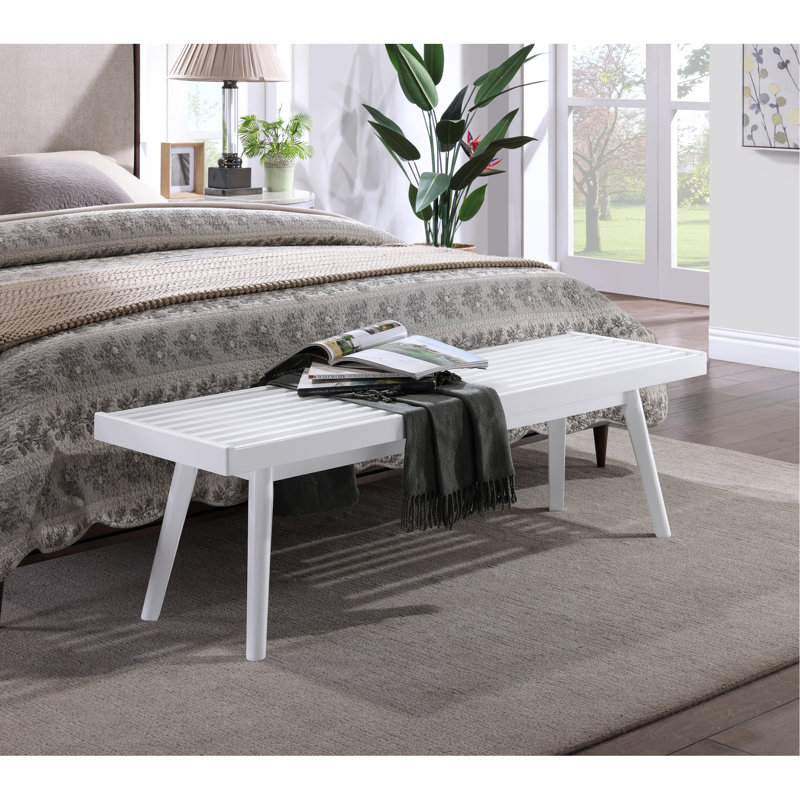 Banc à lattes en bois massif blanc, H 17,5 po x L 56,3 po x P 16,5 po