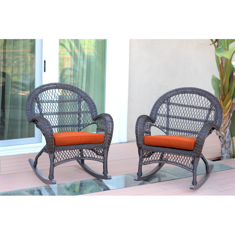 Chaise berçante en osier avec coussins Berchmans, Espresso, Orange