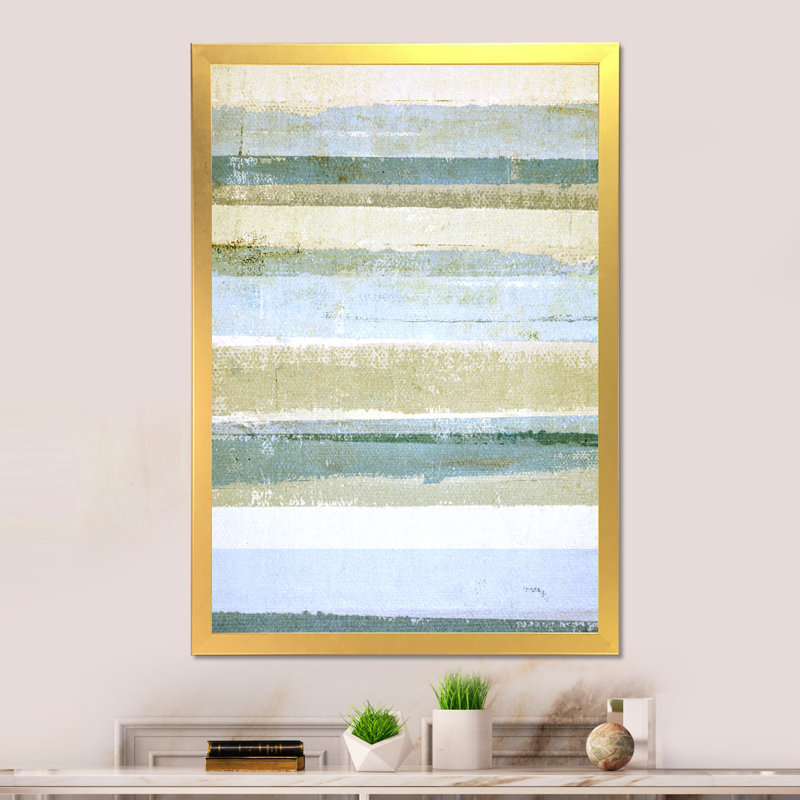 Art moderne gris et bleu II 2FDP47753, Toile avec cadre doré, H 32 po x l 16 po x P 1 po