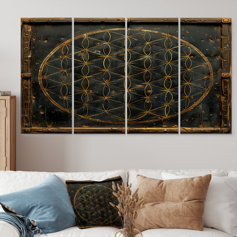 Ensemble d'art mural géométrique 4 pièces Provenant, H 28 po x l 48 po