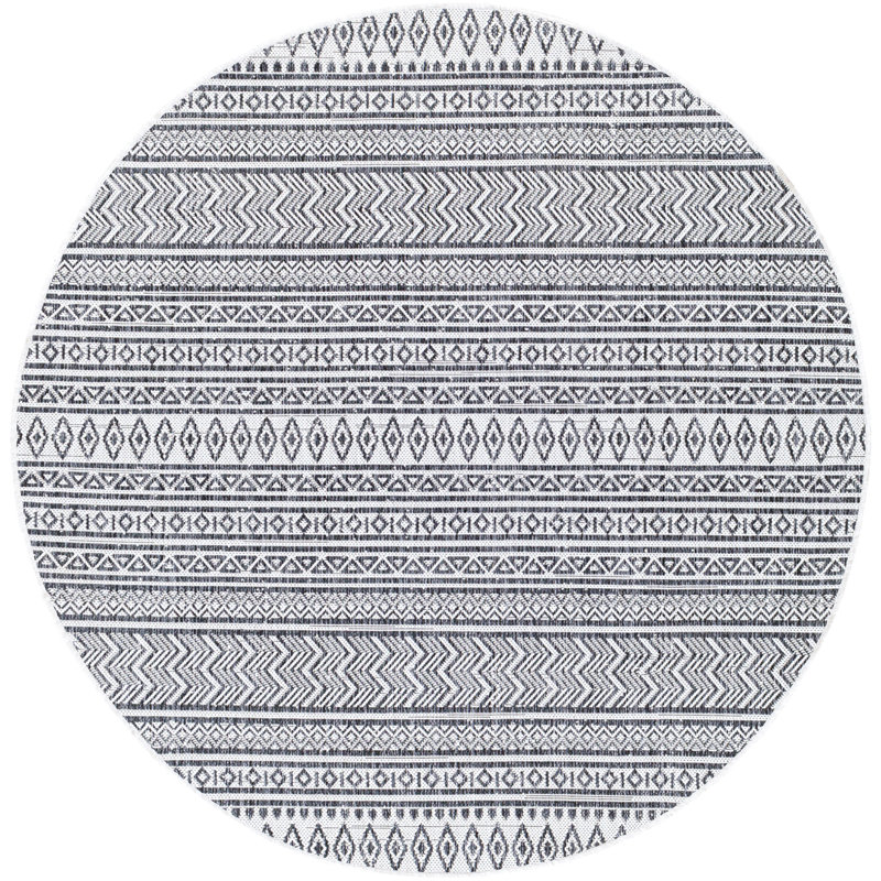 Indoor & Outdoor Modern Boho Black Rug, Round 160cm