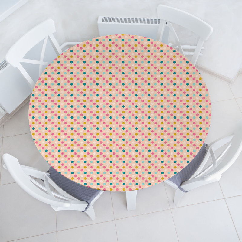 Ebern Designs Geometric Fitted Round Tablecloth Multicolor
