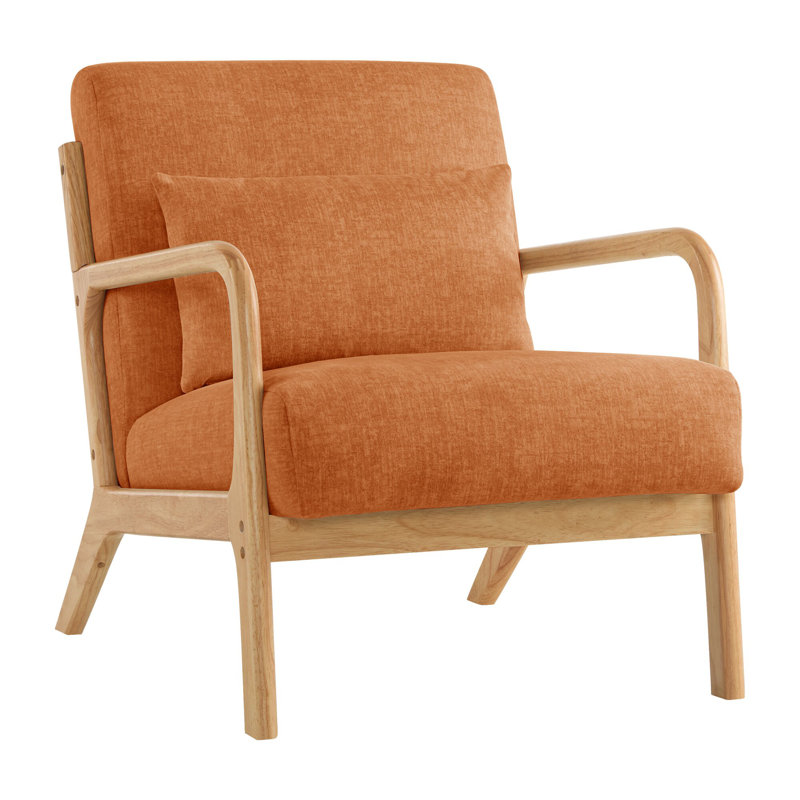 Fauteuil d'appoint avec coussin rembourré de style Mid-Century pour petit espace, Orange, 1
