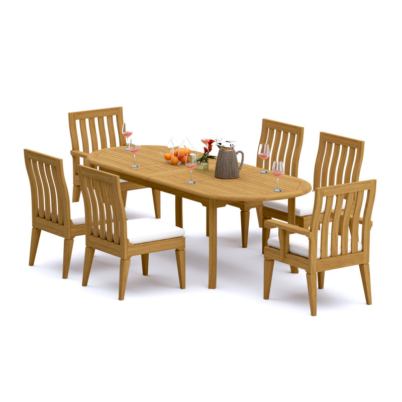 Ensemble de salle à manger 9 pièces en bois de teck de qualité A: table ovale à double extension de 94 po et 8 chaises Caranas (2 et 6 chaises sans accoudoirs) # 11Ca2202