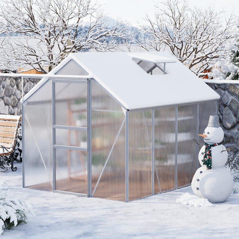 6 x 8 FT Greenhouse for Outside, Polycarbonate Greenhouses with Aluminum Frame, Sliding Door, Adjustable Roof Vent for Backyard, Outdoor Green Houses Garden Backyard, Patio