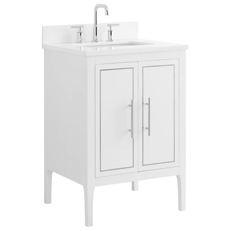 Province 24" Freestanding Standard Single Bathroom Vanity with Top, White/Silver, Brushed Nickel