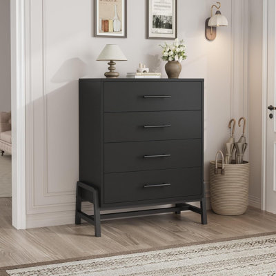 Tall Dresser, Solid Wood Frame with Black Finish, 38.6 Inches High, Freestanding Storage Chest for Bedroom or Entryway, Modern Style