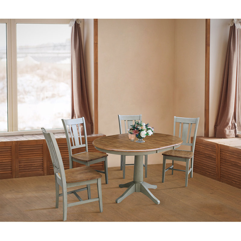 Ensemble de salle à manger en bois massif Aurich, 3 pièces : 1 table, 2 chaises, Hickory / pierre