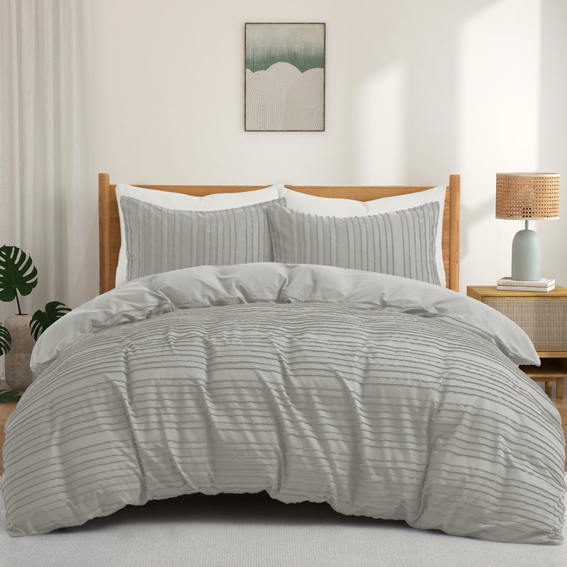  Duvet Cover Set, Queen Duvet Cover + 2 Standard Pillowcases, Light Gray 