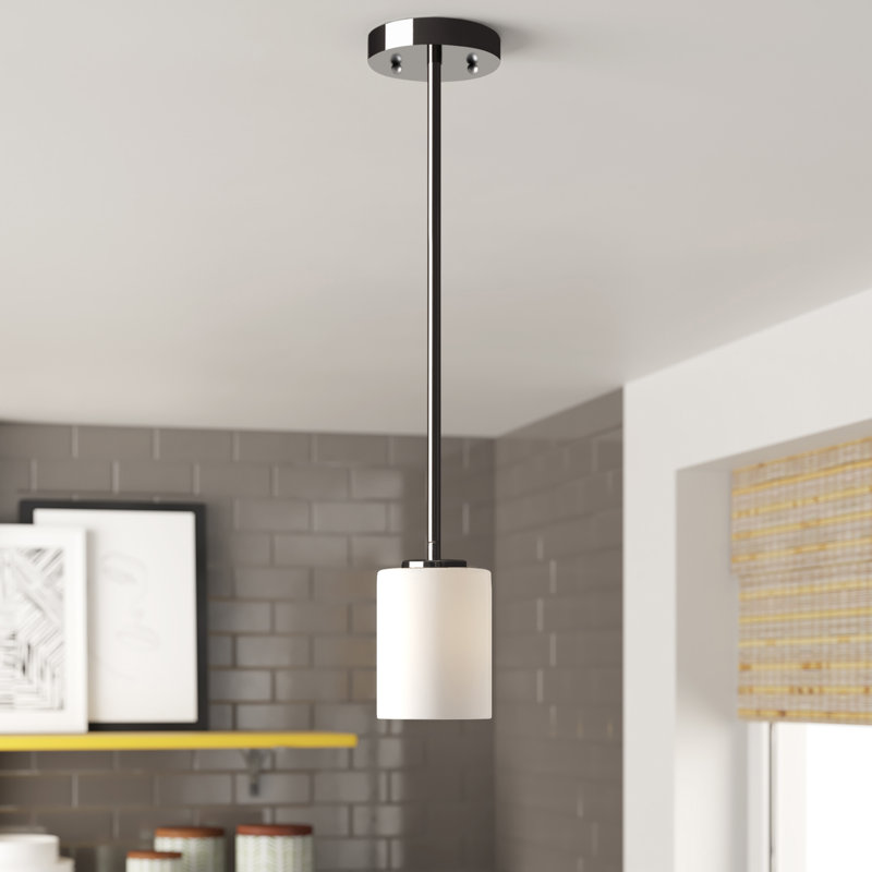 Luminaire suspendu cylindrique à 1 lumière Sarsfield, Nickel poli