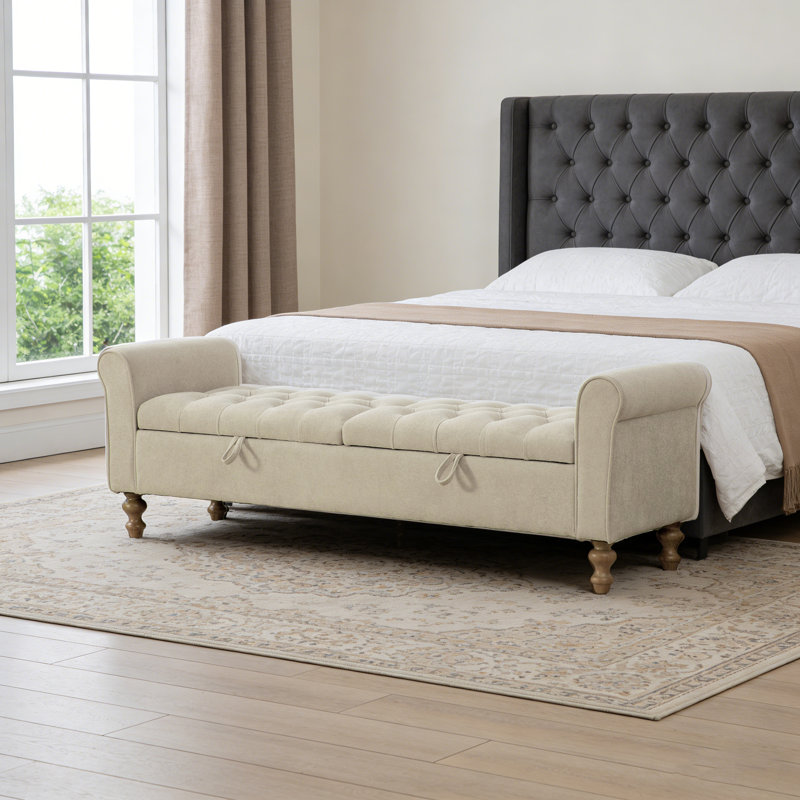 65.75" Wide Upholstered Storage Bench, Griege