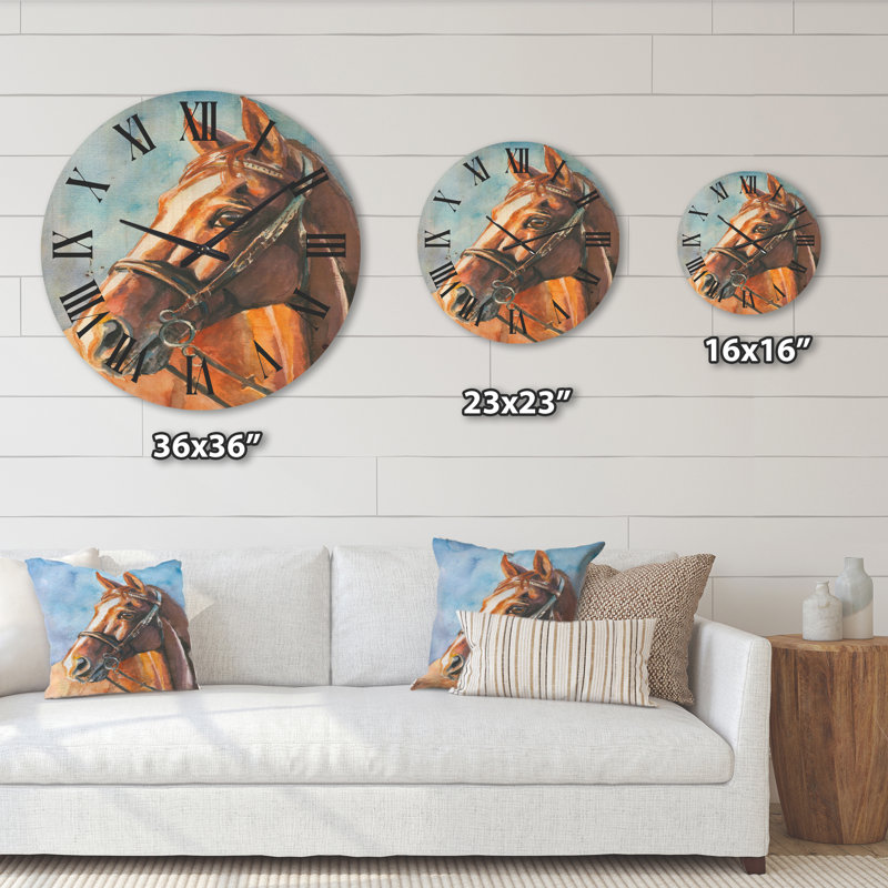 Portrait d'un cheval horloge murale en bois, Grand