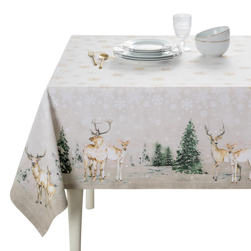 Maison d' Hermine Table Cloth Rectangle Table 100% Cotton 70 x 108 Inches Fall Tablecloth Reusable Everyday Use for Thanksgiving Christmas Decorations Dining Farmhouse Party (Deer In The Woods)