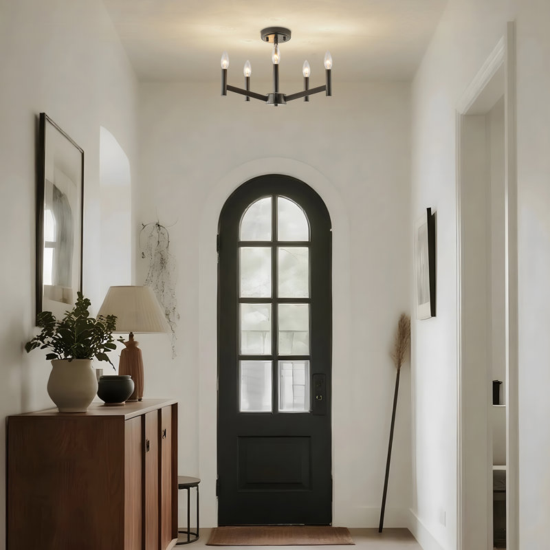 Plafonnier semi-encastré 5 lumières façon bougie, Noir mat
