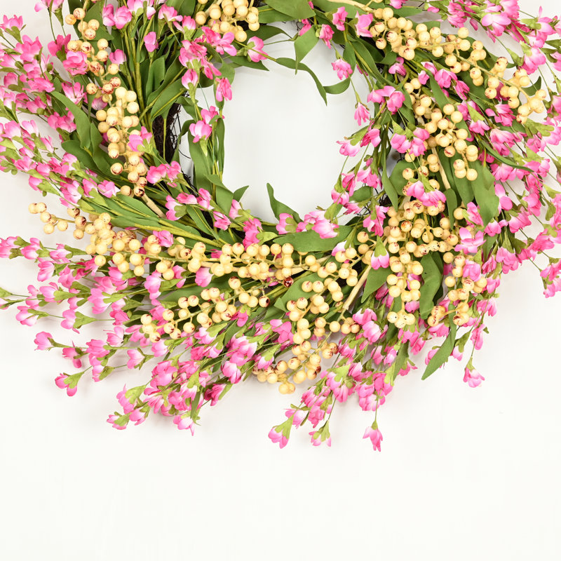 Couronne de porte artificielle 22 po, Rose