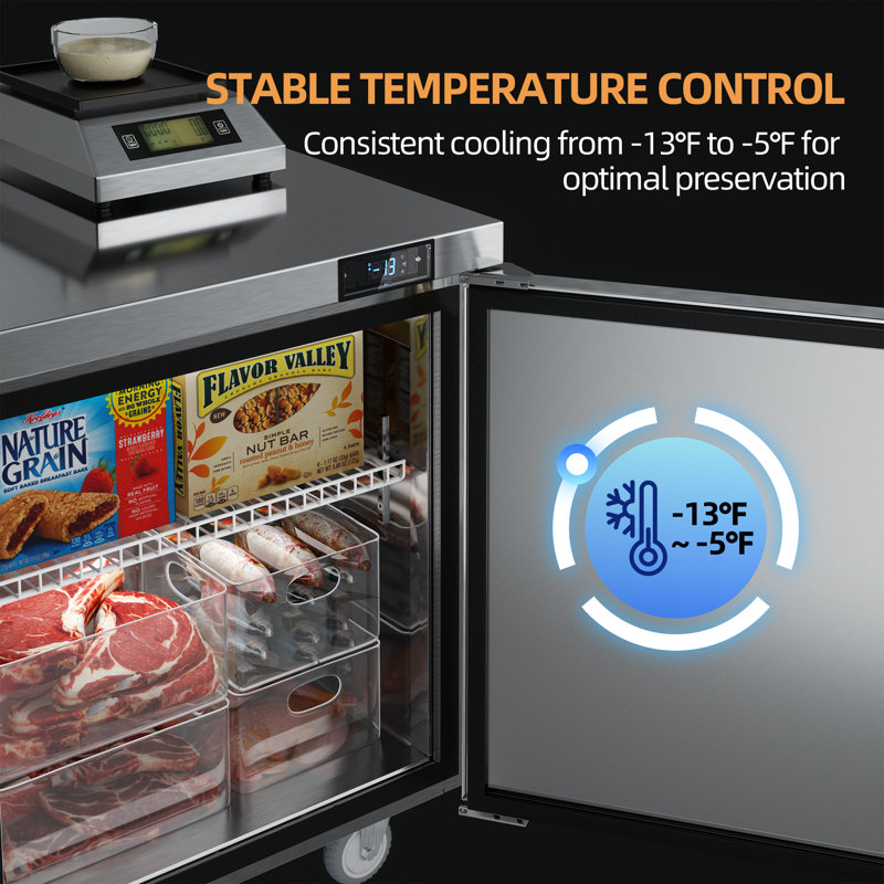 Coolski 48 in. 13.4 cu. ft. Commercial Auto / Cycle Defrost Undercounter Upright Freezer in Stainless Steel