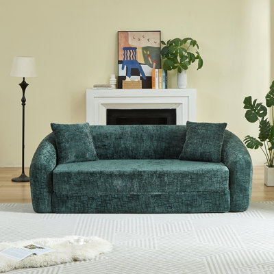 Canapé-lit inclinable incurvé convertible de 87 pouces, canapé-lit 2 en 1 escamotable, avec base coulissante et siège profond, comprend deux coussins, fauteuil inclinable en chenille, sans assemblage requis, vert