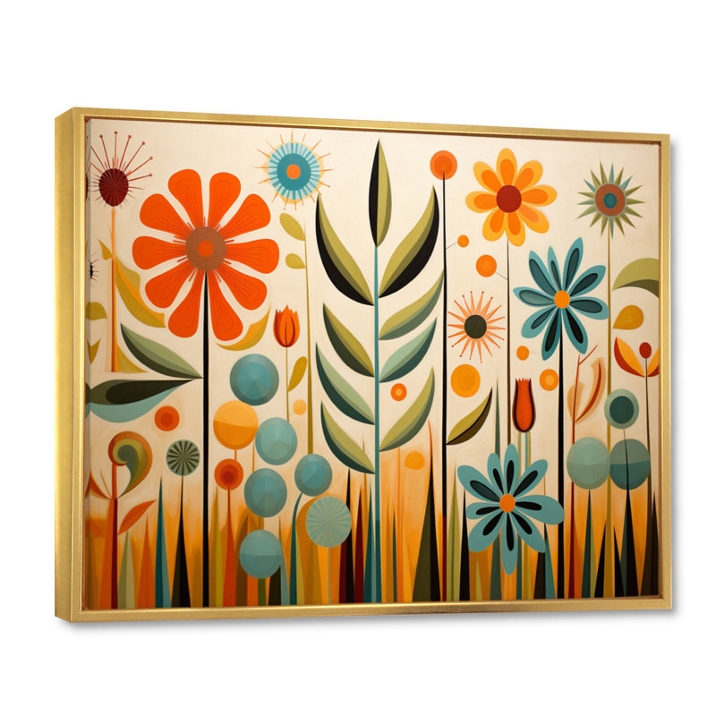 «Red Mid Century Mod Nature - Abstract Midcentury», reproduction d'art sur toile, Cadre flottant noir, H 16 po x l 32 po