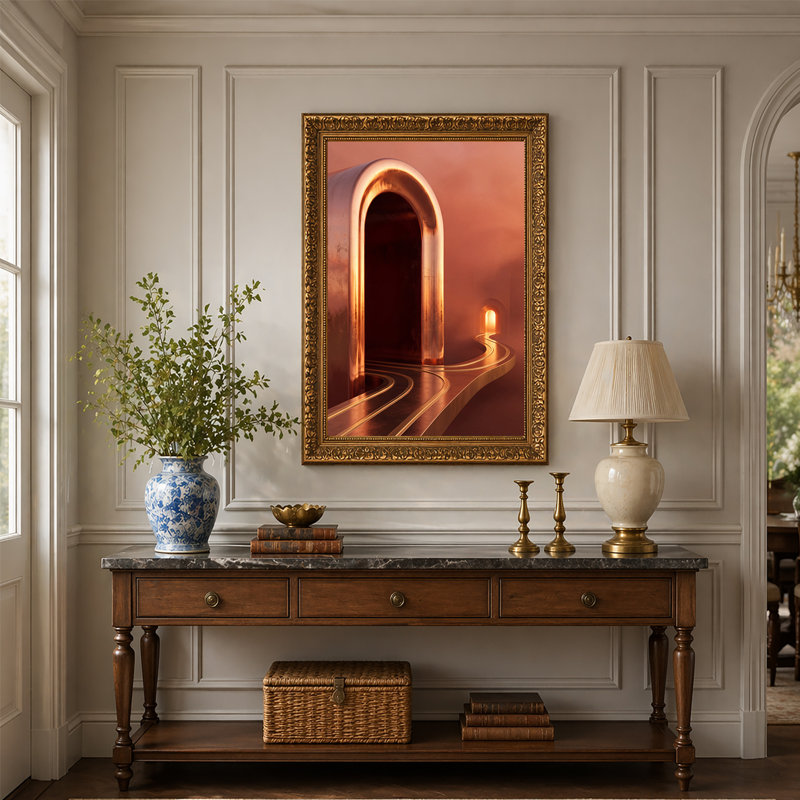 Art mural sur toile Futuristic Bronze Archway And Curved Path, 18"H x 12"W
