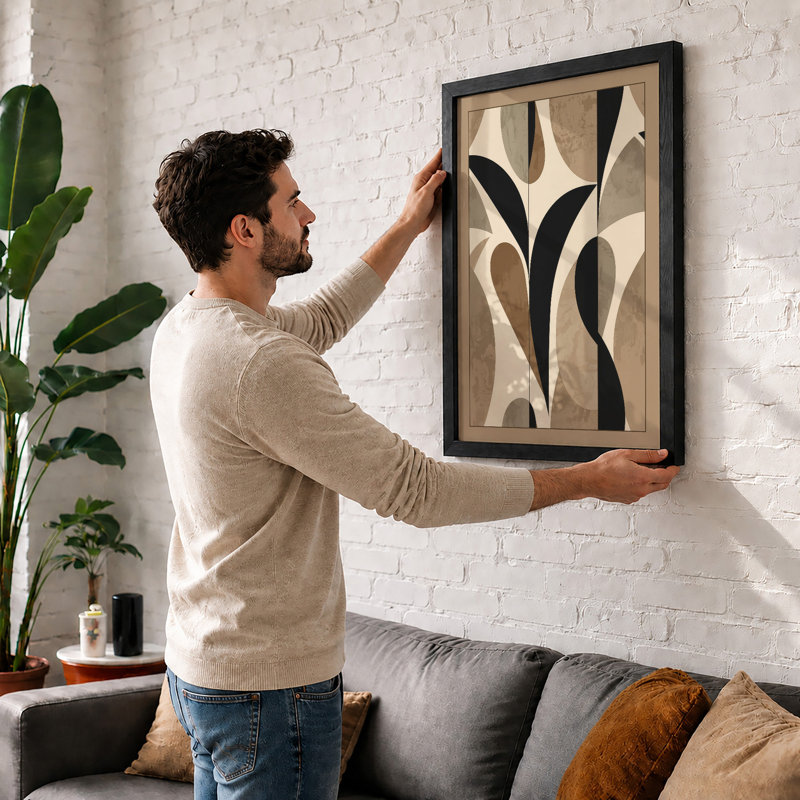 Organic Forms Rising Mid-Century - Framed Print, Black, A4 - 29.7 x 21.0 cm