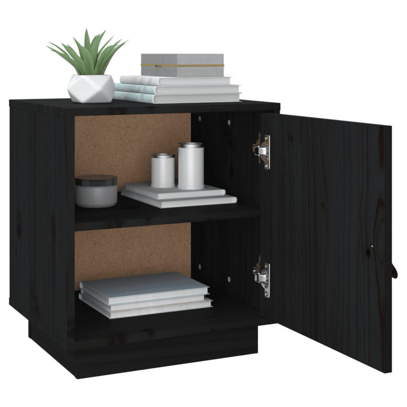 Solid Wood Bedside Table, Black
