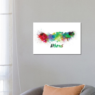 Athens Skyline in Watercolour 1 Piece Wrapped Canvas Painting
