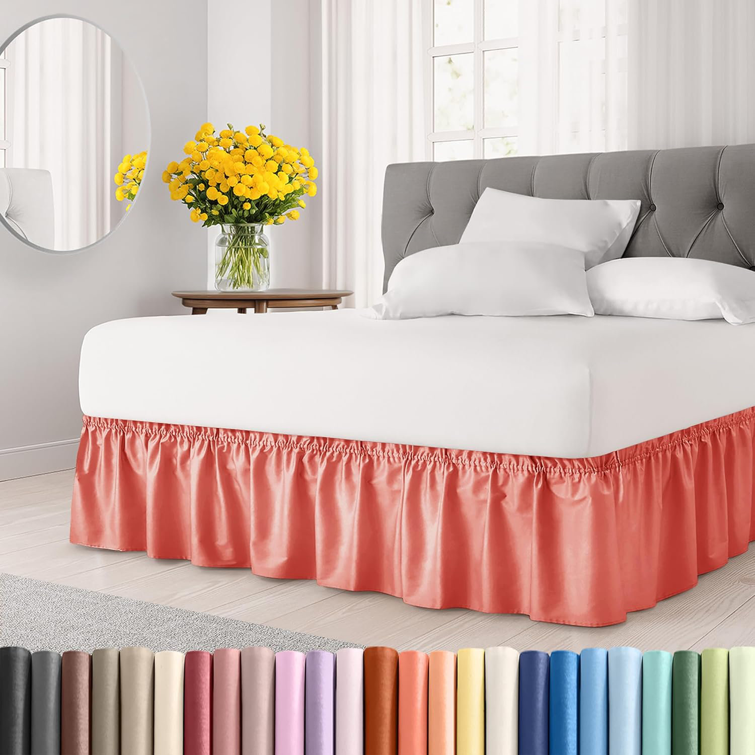 Jupe De Lit Imitation Soie Avec Volants 38 Cm - Double (135x190 Cm) - Doré - Infroissable